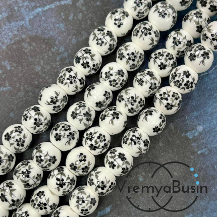 Бусина керамическая с рисунком, шарик  10 мм (нить, ок. 38 шт.)