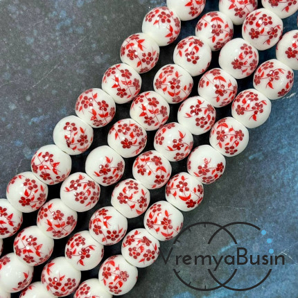 Бусина керамическая с рисунком, шарик  10 мм (нить, ок. 38 шт.)