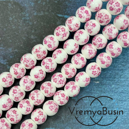 Бусина керамическая с рисунком, шарик  10 мм (нить, ок. 38 шт.)