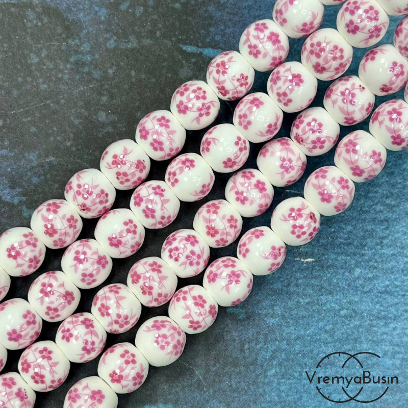 Бусина керамическая с рисунком, шарик  10 мм (нить, ок. 38 шт.)