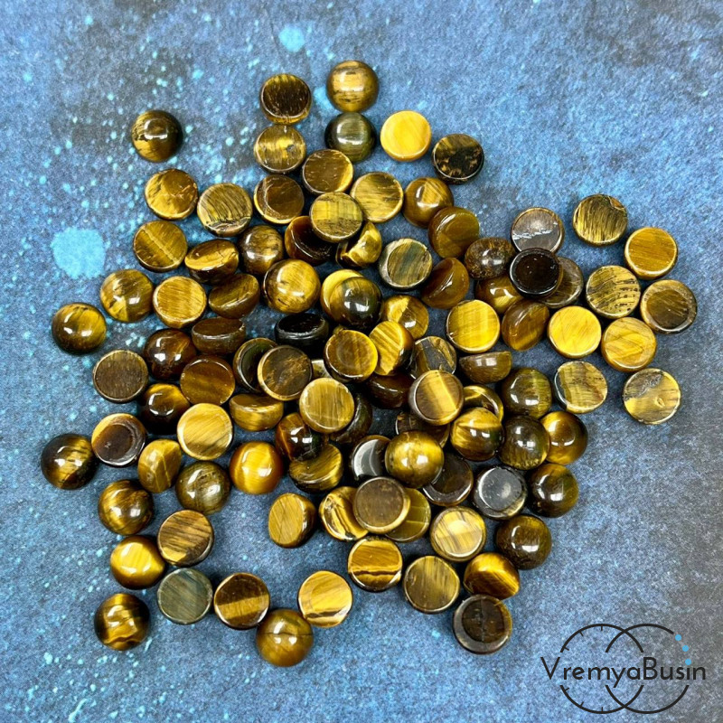 Тигровый глаз, кабошон круглый 6 мм (упак. 10 шт.)