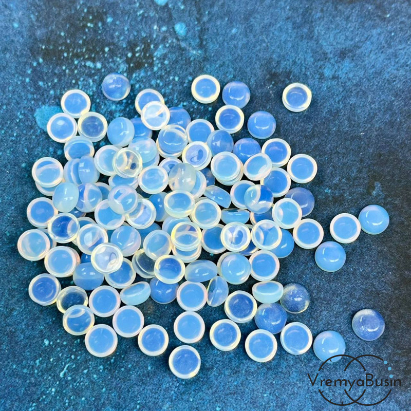 Лунный камень имит., кабошон круглый 6 мм (упак. 10 шт.)