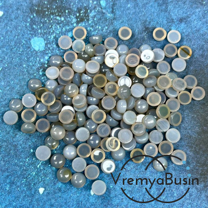 Агат серый, кабошон круглый 6 мм (упак. 10 шт.)