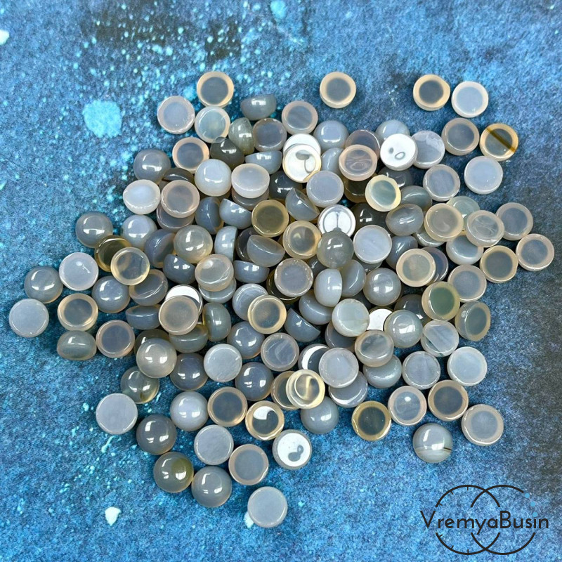 Агат серый, кабошон круглый 6 мм (упак. 10 шт.)