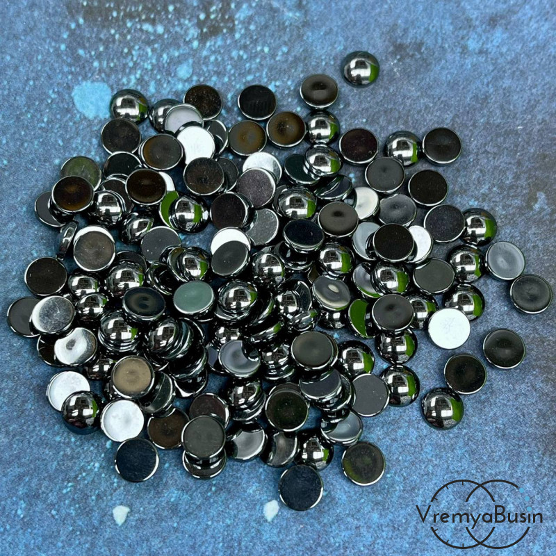 Гематит, кабошон круглый 6 мм (упак. 10 шт.)