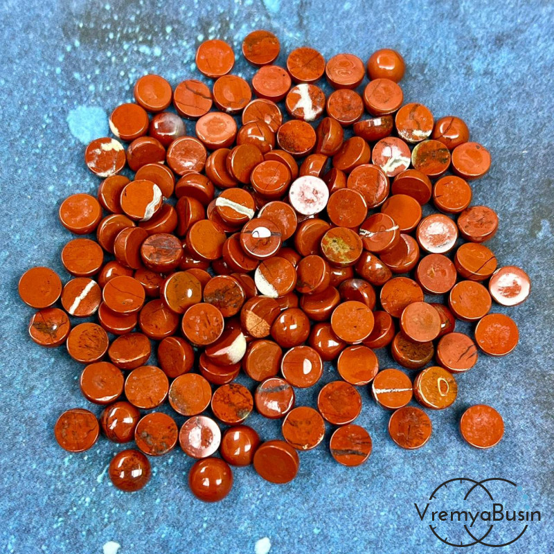 Яшма красная, кабошон круглый 6 мм (упак. 10 шт.)