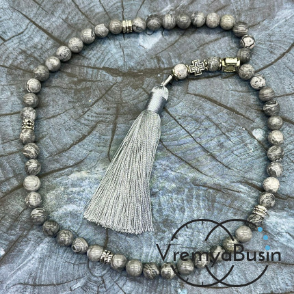 Яшма серая. Четки православные из гладких бусин 8 мм, 50 камней (1 шт.)