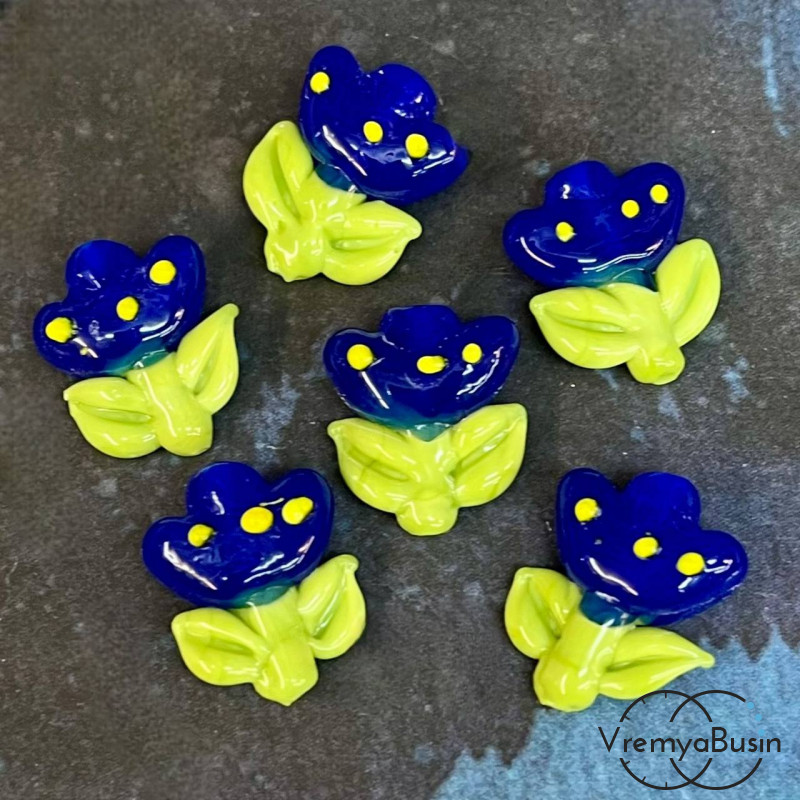 Бусина из стекла лэмпворк "Цветочек", 20х18х10 мм (1 шт.)