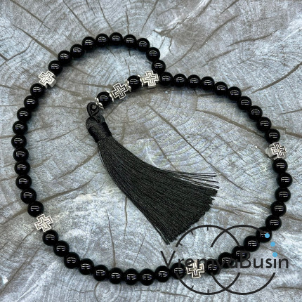 Агат черный. Четки православные из гладких бусин 8 мм, 50 камней (1 шт.)