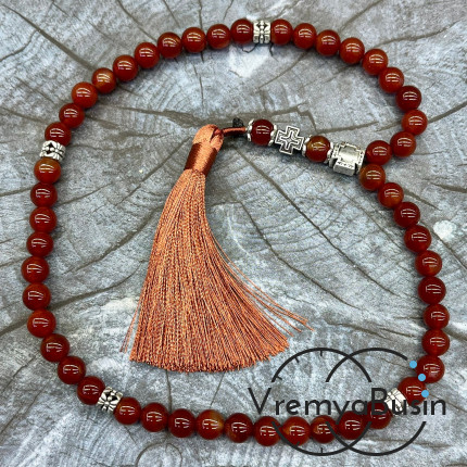 Сердолик. Четки православные из гладких бусин 8 мм, 50 камней (1 шт.)