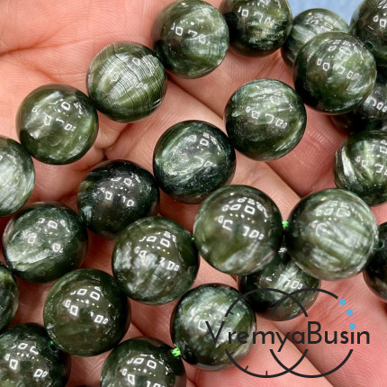 Серафинит натур., шарик гладкий, 13 мм (1/2 нити, ок. 14 шт.)