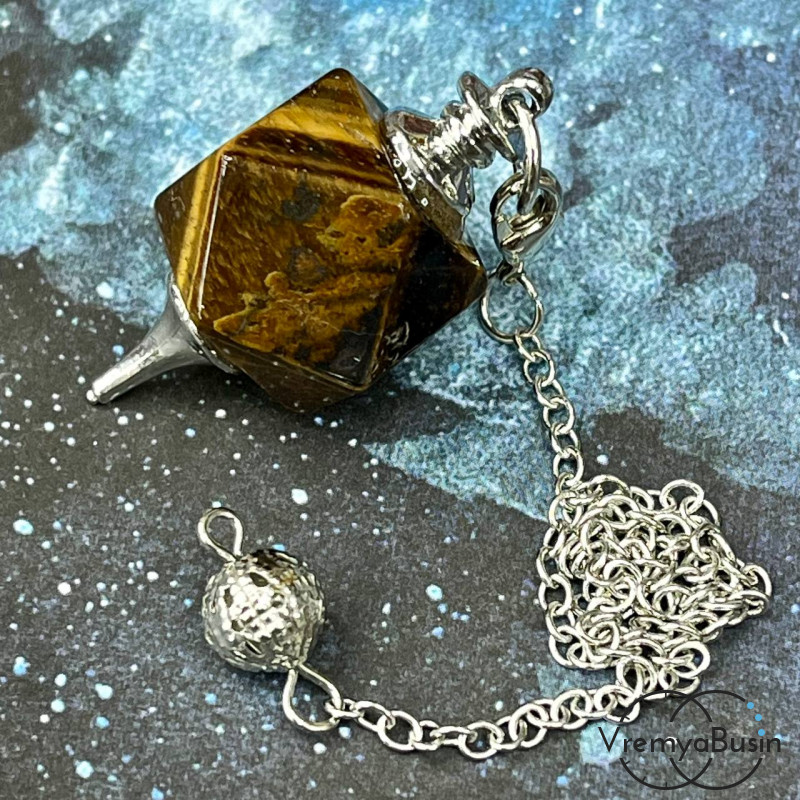 Тигровый глаз. Кулон из камня «Маятник с цепочкой», ок. 38х16 мм (1 шт.)