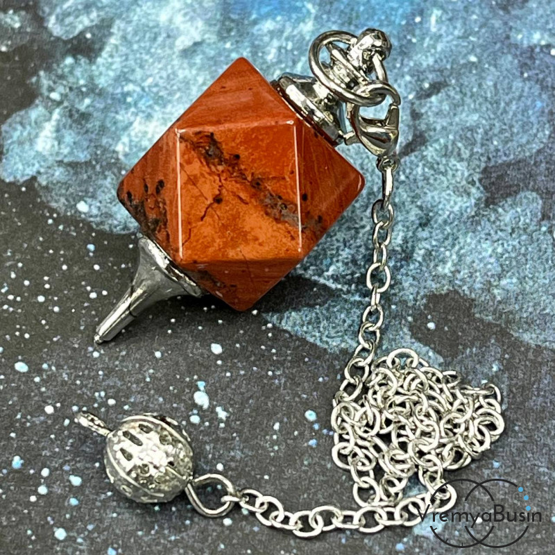 Яшма красная. Кулон из камня «Маятник с цепочкой», ок. 38х16 мм (1 шт.)