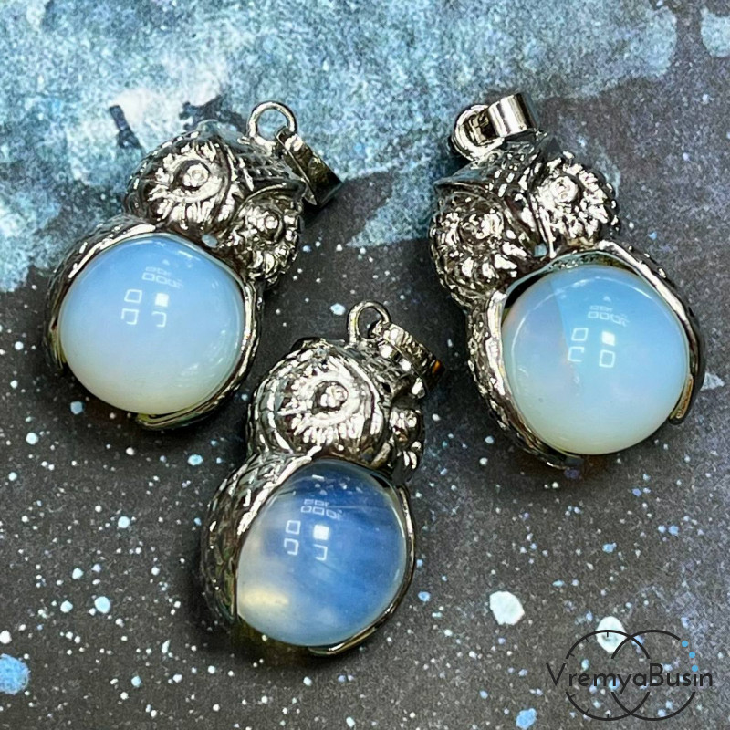 Лунный камень имит. Подвеска «Сова» с шаром из камня, 30х20 мм  (1 шт.)