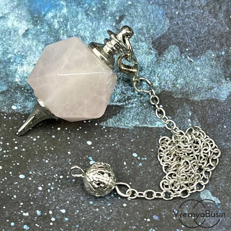 Розовый кварц. Кулон из камня «Маятник с цепочкой», ок. 38х16 мм (1 шт.)