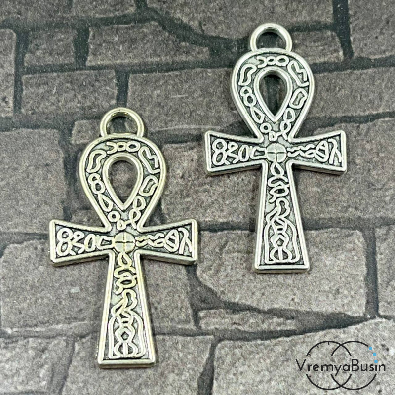 Крест "Анх", символ вечной жизни, ок. 21х37 мм, цв. серебро (1 шт.)