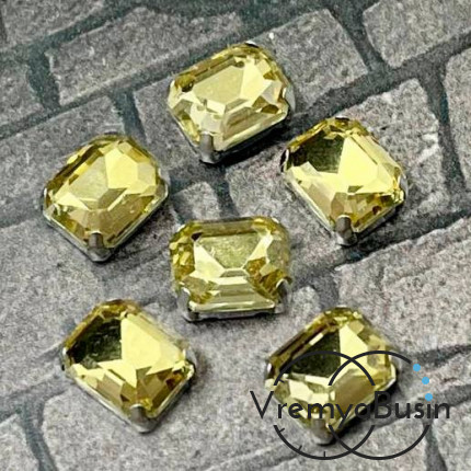 Стразы из стекла в цапах под серебро. Прямоугольник 8х10 мм SMOKED TOPAZ (1 шт.)