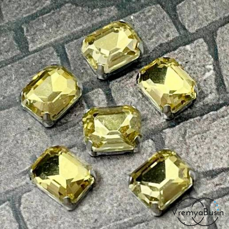 Стразы из стекла в цапах под серебро. Прямоугольник 8х10 мм SMOKED TOPAZ (1 шт.)