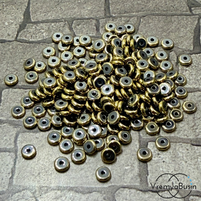 Гематит, шайба гладкая 1х4 мм, цв. золото (упак. 40  шт.)