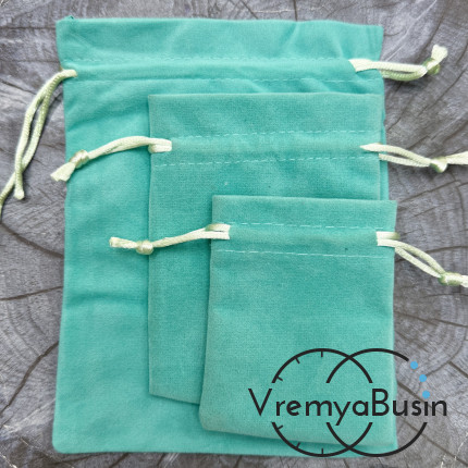 Мешочек велюровый однотонный, 7×9 см - 9×12 см - 12×16 см, цв. мятный (упак. 10 шт.)
