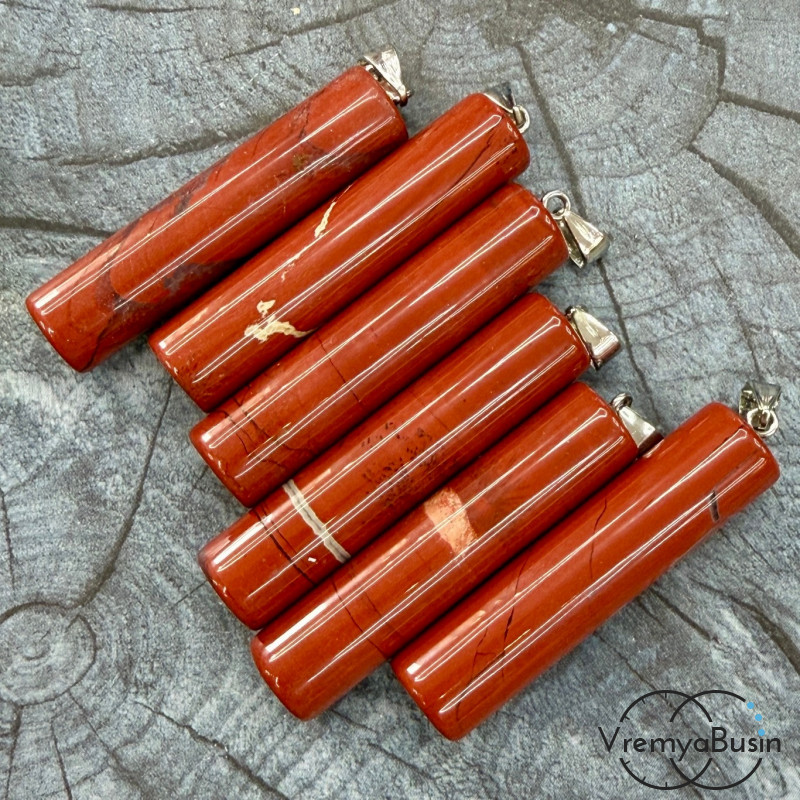 Яшма красная,        кулон из камня «Круглый цилиндр», ок. 12х50 мм (1 шт.)