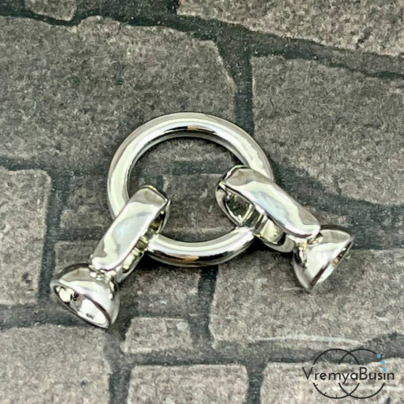 Замок с двумя крючками, 16 мм, латунь с родиевым покрытием (1 компл.)