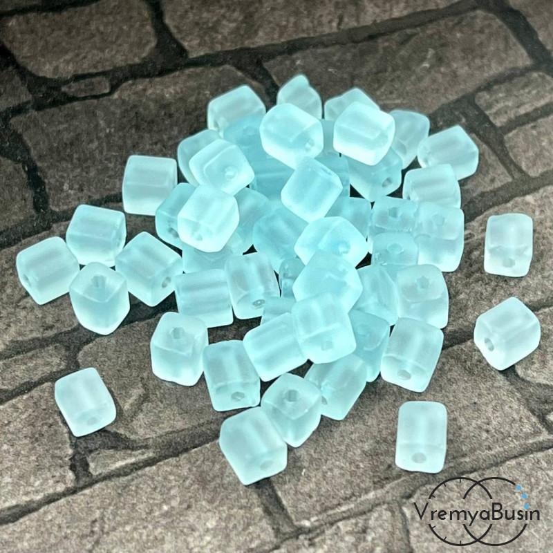 Бусины кубики из матового стекла, 5х5 мм, цв. бирюзовый   (упак. 10 шт.)