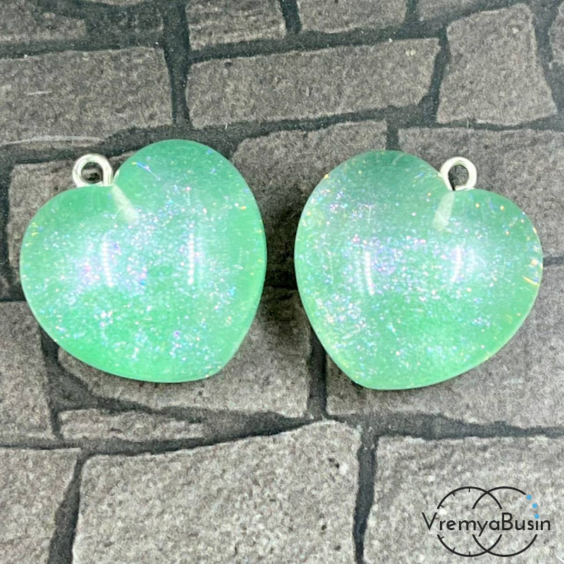 Подвеска из акрила "Сердце", 24х24х14 мм, цв. зеленый  (1 шт.)