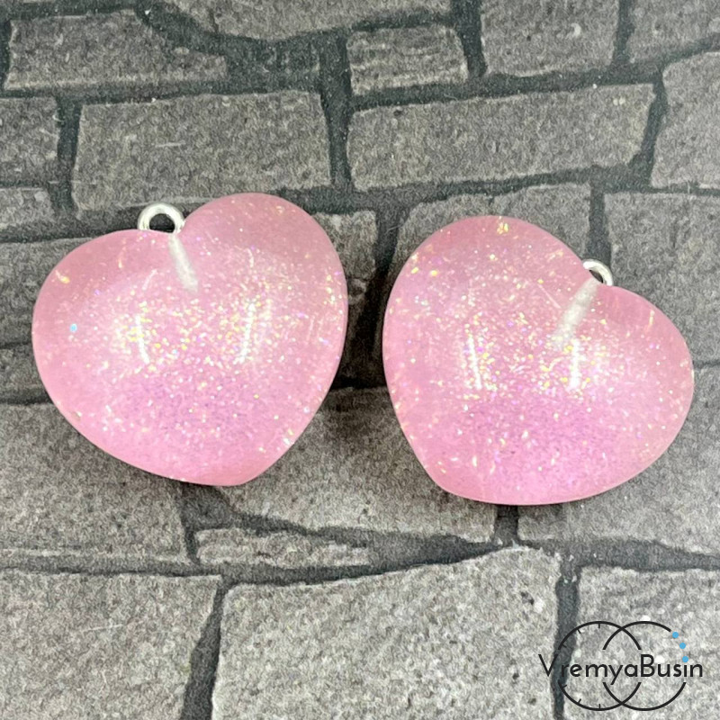 Подвеска из акрила "Сердце", 24х24х14 мм, цв. розовый  (1 шт.)