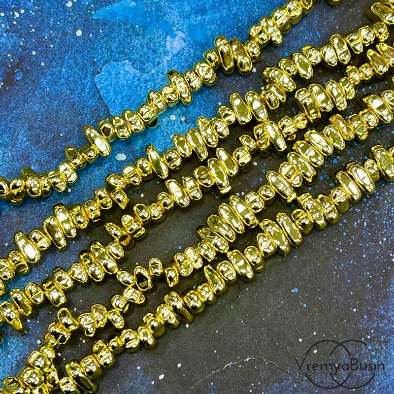 Гематит, галтовка  ок. 8х4 мм, цв. яркое золото (нить, ок. 125 шт.)