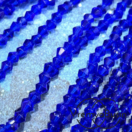 Бусины-биконусы из граненого стекла, 2х3 мм, цв.  синий  (нить, ок. 180 шт.)
