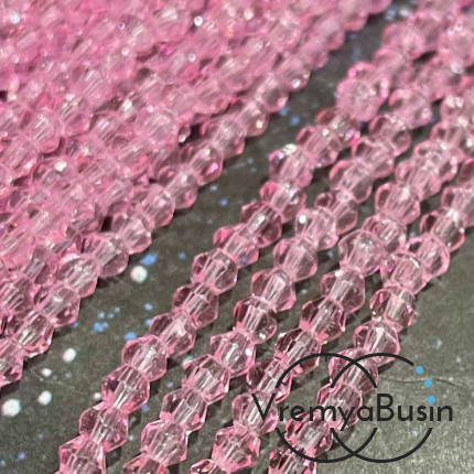 Бусины-биконусы из граненого стекла, 2х3 мм, цв.  розовый  (нить, ок. 180 шт.)
