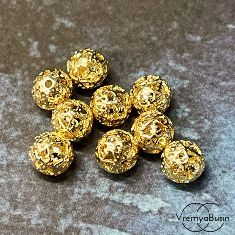 Бусина из латуни с позолотой, шар 8 мм   (1 шт.)
