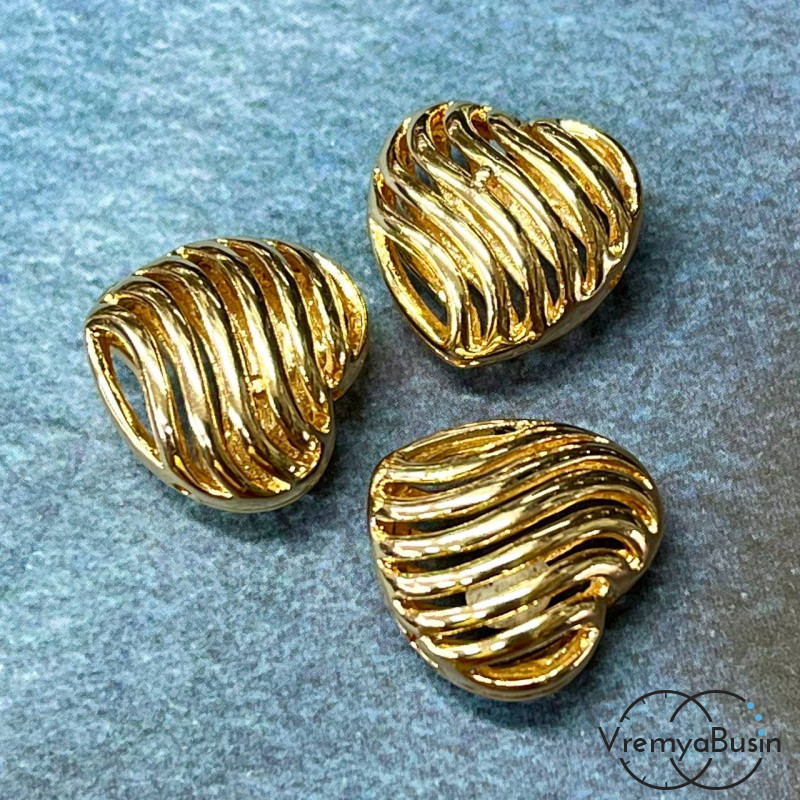 Бусина сердце 16 мм, из латуни с позолотой  (1 шт.)