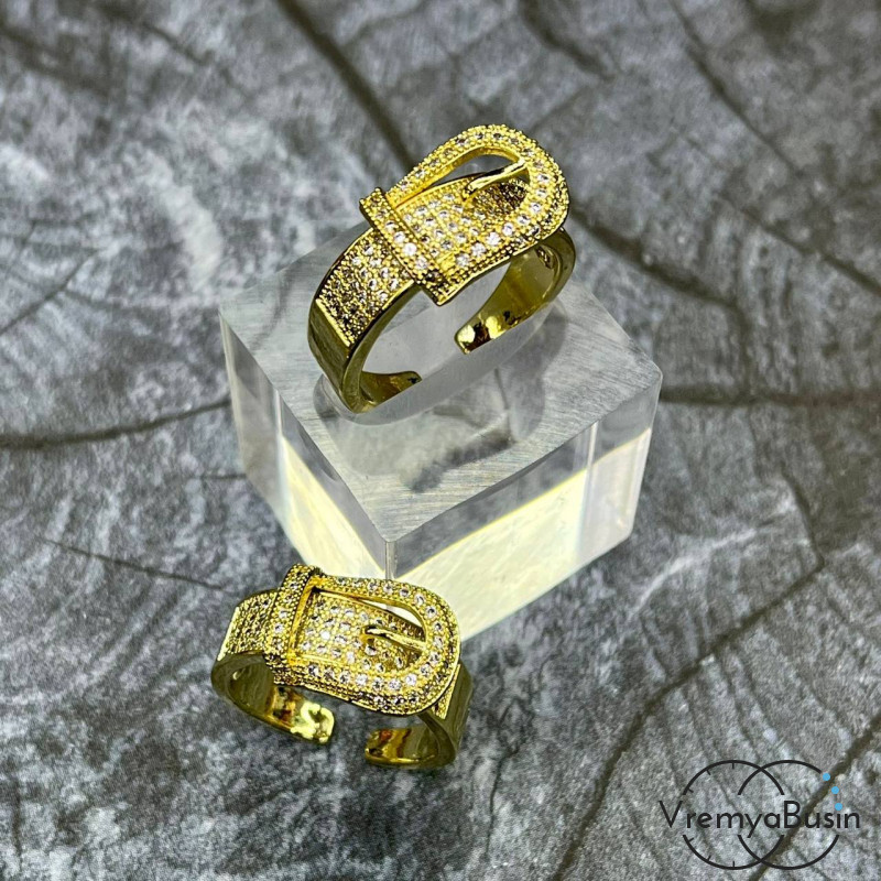 Кольцо "ремень с пряжкой", из латуни с позолотой (1 шт.)