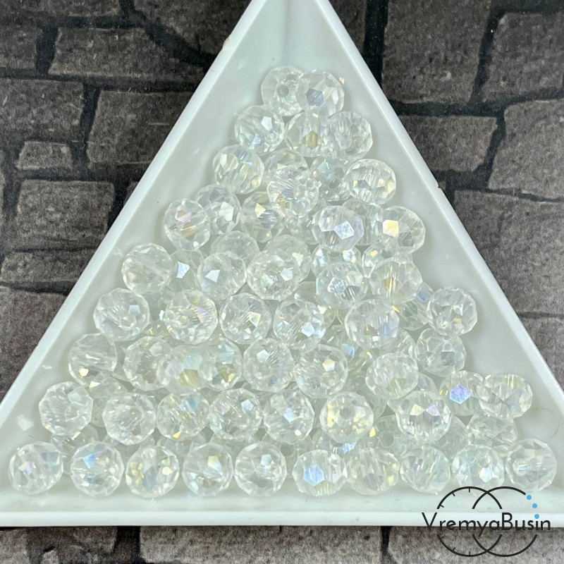 Бусины-рондели из граненого стекла, цвет ПРОЗРАЧНЫЙ С ПЕРЕЛИВОМ, размер 6 мм  (упак. 10 шт.)