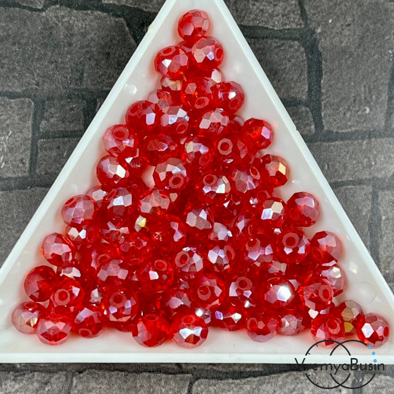 Бусины-рондели из граненого стекла, цвет ВИШНЕВЫЙ С ПЕРЕЛИВОМ, размер 6 мм  (упак. 10 шт.)