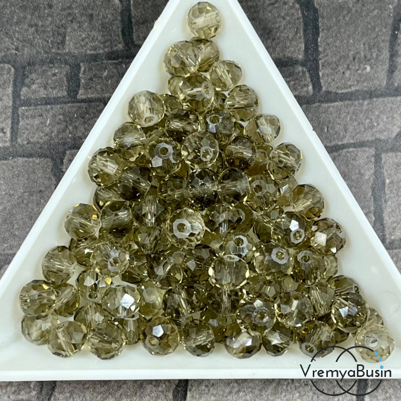 Бусины-рондели из граненого стекла, цвет ДЫМЧАТЫЙ, размер 6 мм  (упак. 10 шт.)