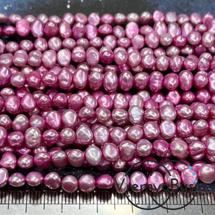 Жемчуг барочный разноцветный, ок. 5х6 мм. цв. розовый  (нить, ок. 40  см.)