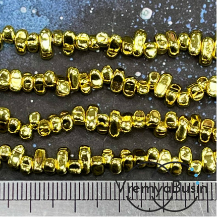 Гематит, галтовка  ок. 6х3 мм, цв.  яркое золото (нить, ок. 150 шт.)