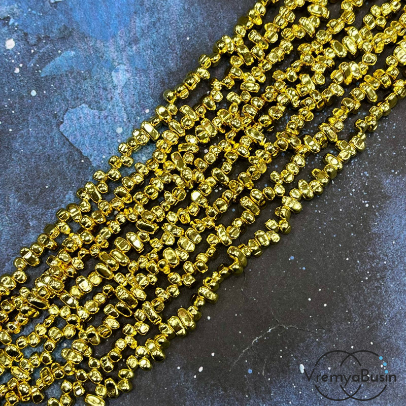 Гематит, галтовка  ок. 6х3 мм, цв.  яркое золото (нить, ок. 150 шт.)