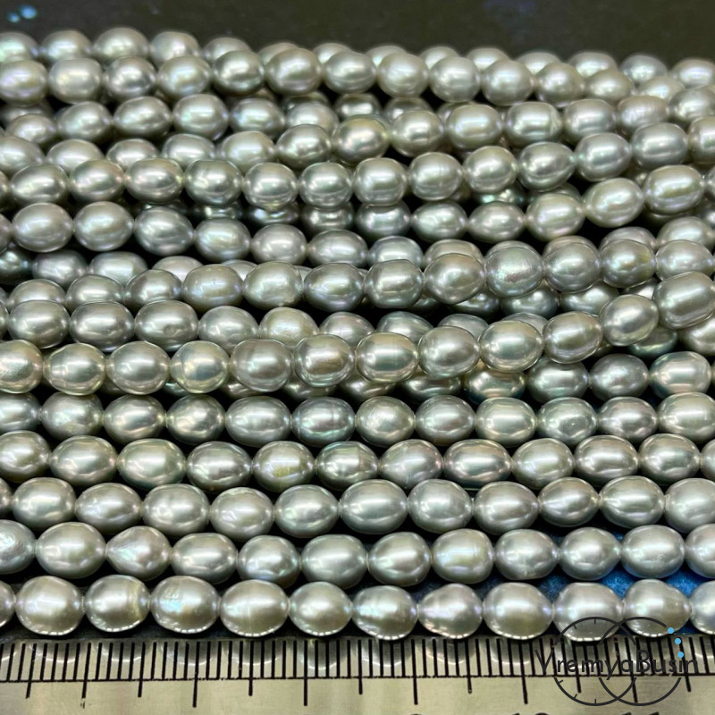 Жемчуг натуральный речной, овальный цв. серый , ок.    5х7    мм (нить, ок.     50  шт.)
