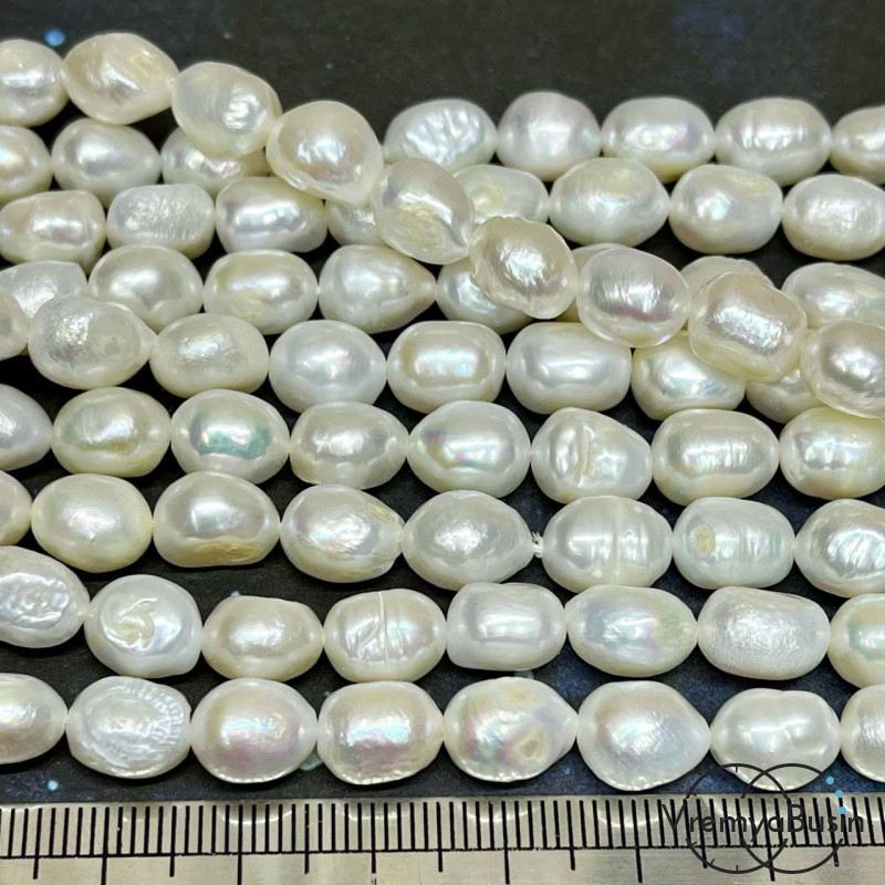 Жемчуг натуральный речной, барочный цв. белый , ок.    8х10    мм (нить, ок.      40 шт.)