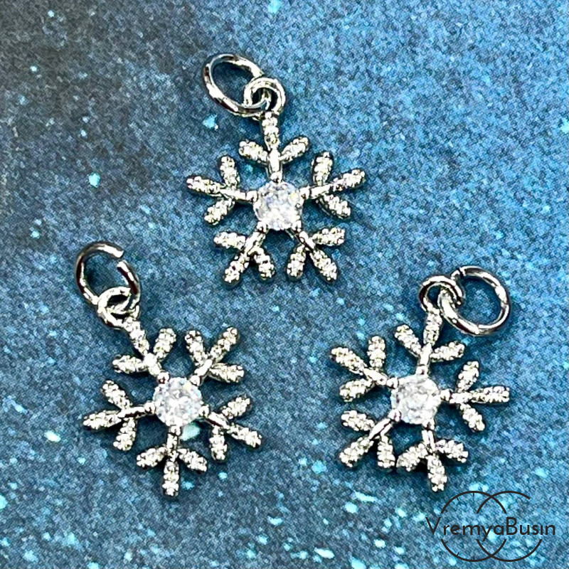 Подвеска с фианитами "Снежинка", 13х12 мм, латунь с родиевым покрытием (1 шт.)