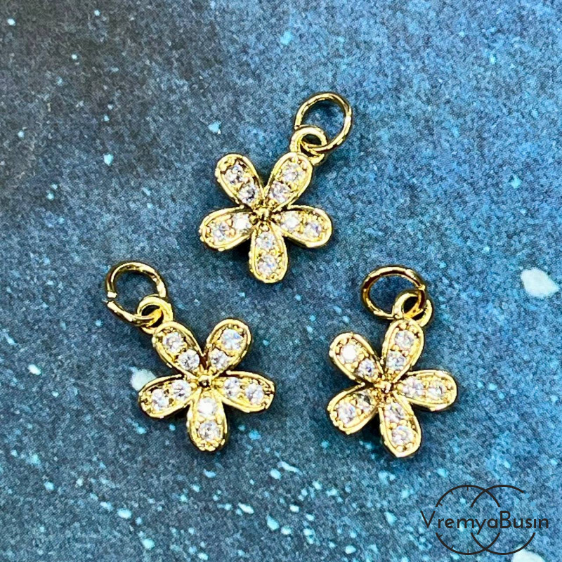 Подвеска с фианитами "Цветочек", 12х10 мм, латунь с позолотой (1 шт.)