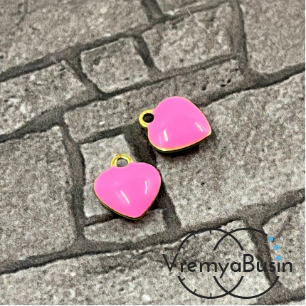 Сердце, 8х9 мм, подвеска из нержавеющей стали с эмалью (1 шт.)