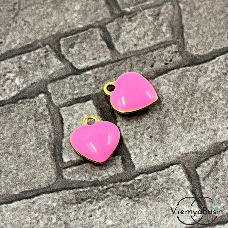 Сердце, 8х9 мм, подвеска из нержавеющей стали с эмалью (1 шт.)