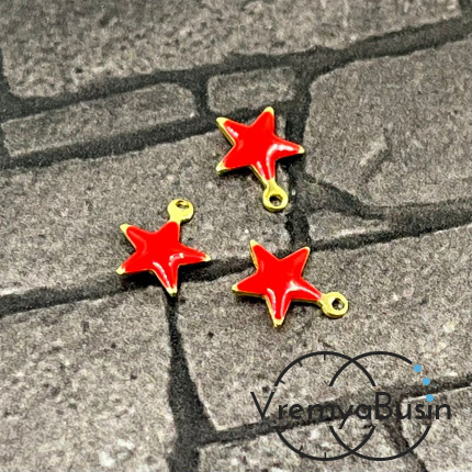 Звезда, 7х8 мм, подвеска из нержавеющей стали с эмалью (1 шт.)
