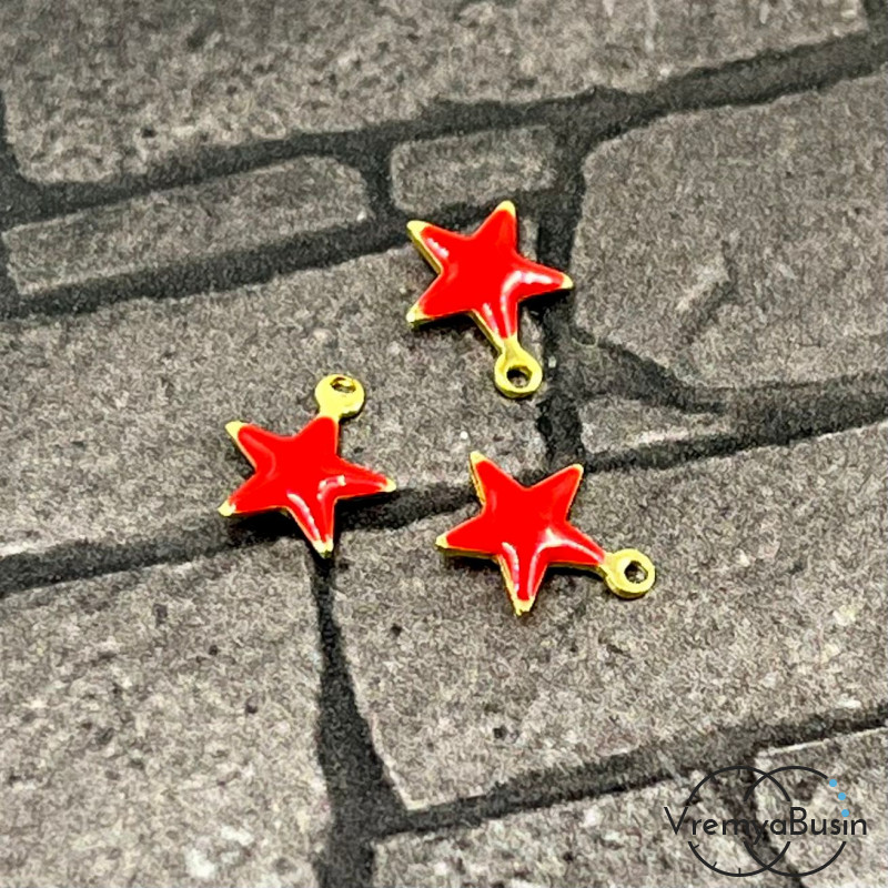 Звезда, 7х8 мм, подвеска из нержавеющей стали с эмалью (1 шт.)