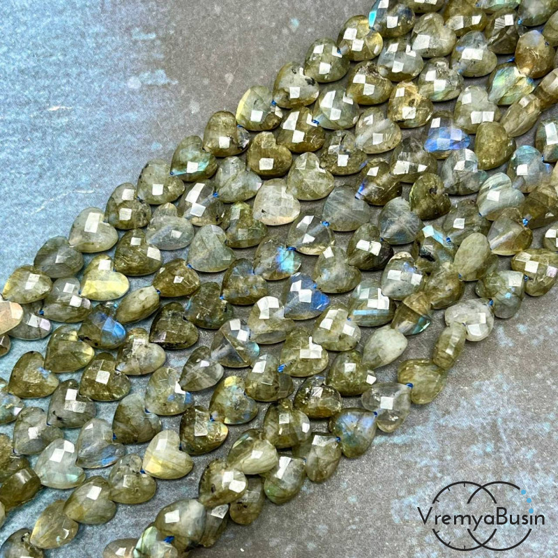 Лабрадор, сердце граненое ок. 8х8х4 мм (нить, ок. 24 шт.)